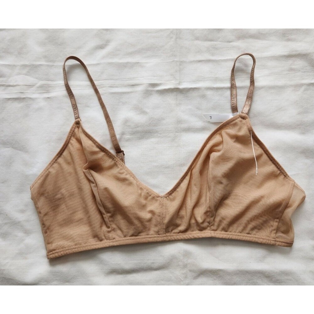 DKNY Womens Sz L Mesh Bralette Nude Wireless Sheer Sexy Lingerie Casual Lounge